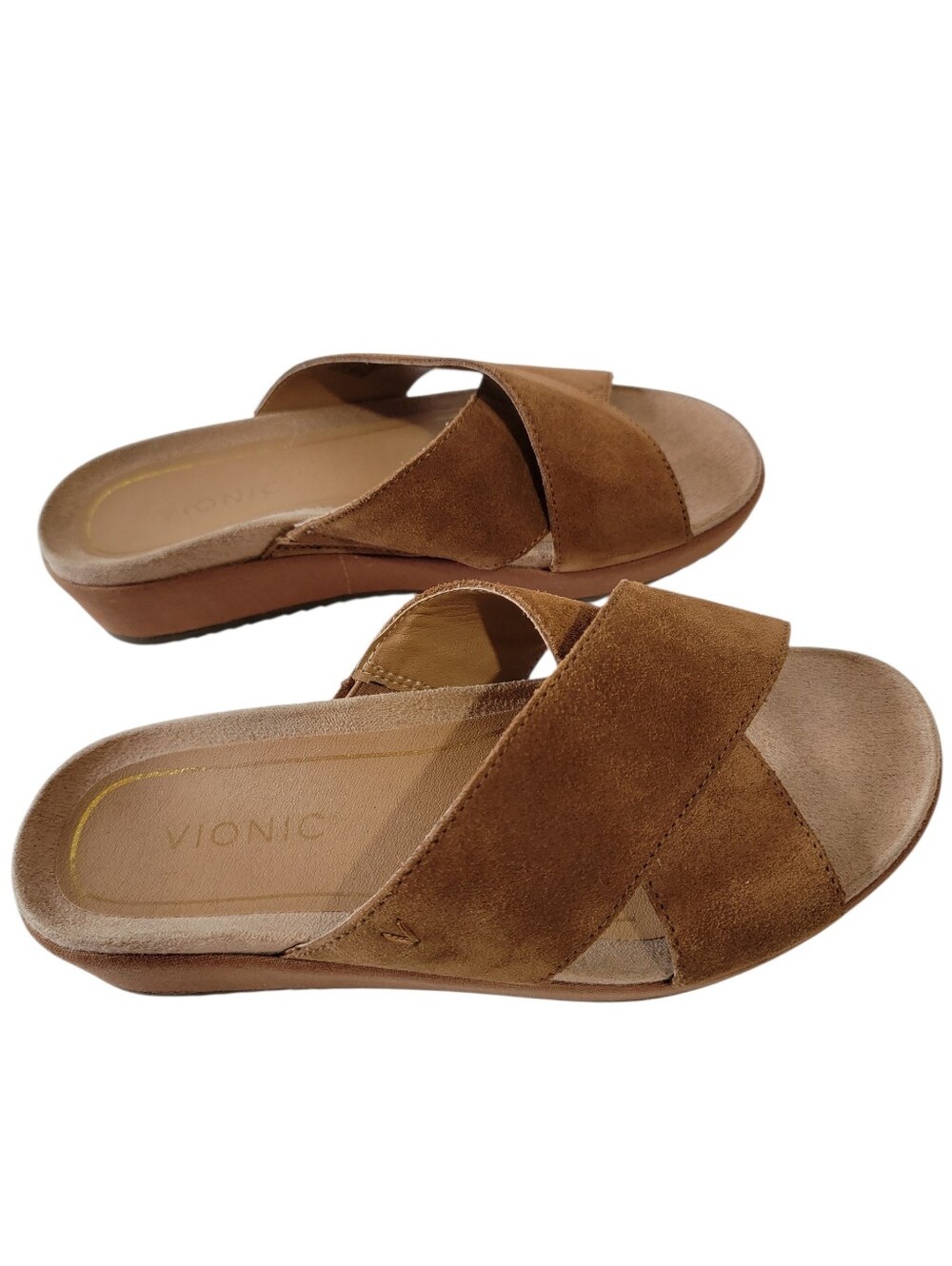 Vionic Hayden Suede Brown Sandals Sz 8 W Cross-Band Comfort Casual Quite Luxury